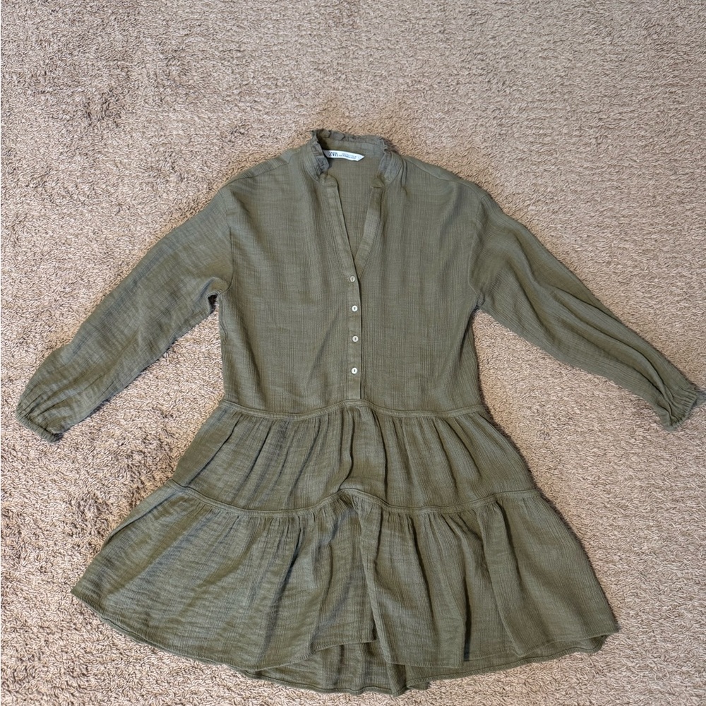 Zara Khaki Ruffled Collar Blouse